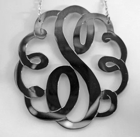 Medium/Large Sterling Silver Swirly Initial Monogram Necklace