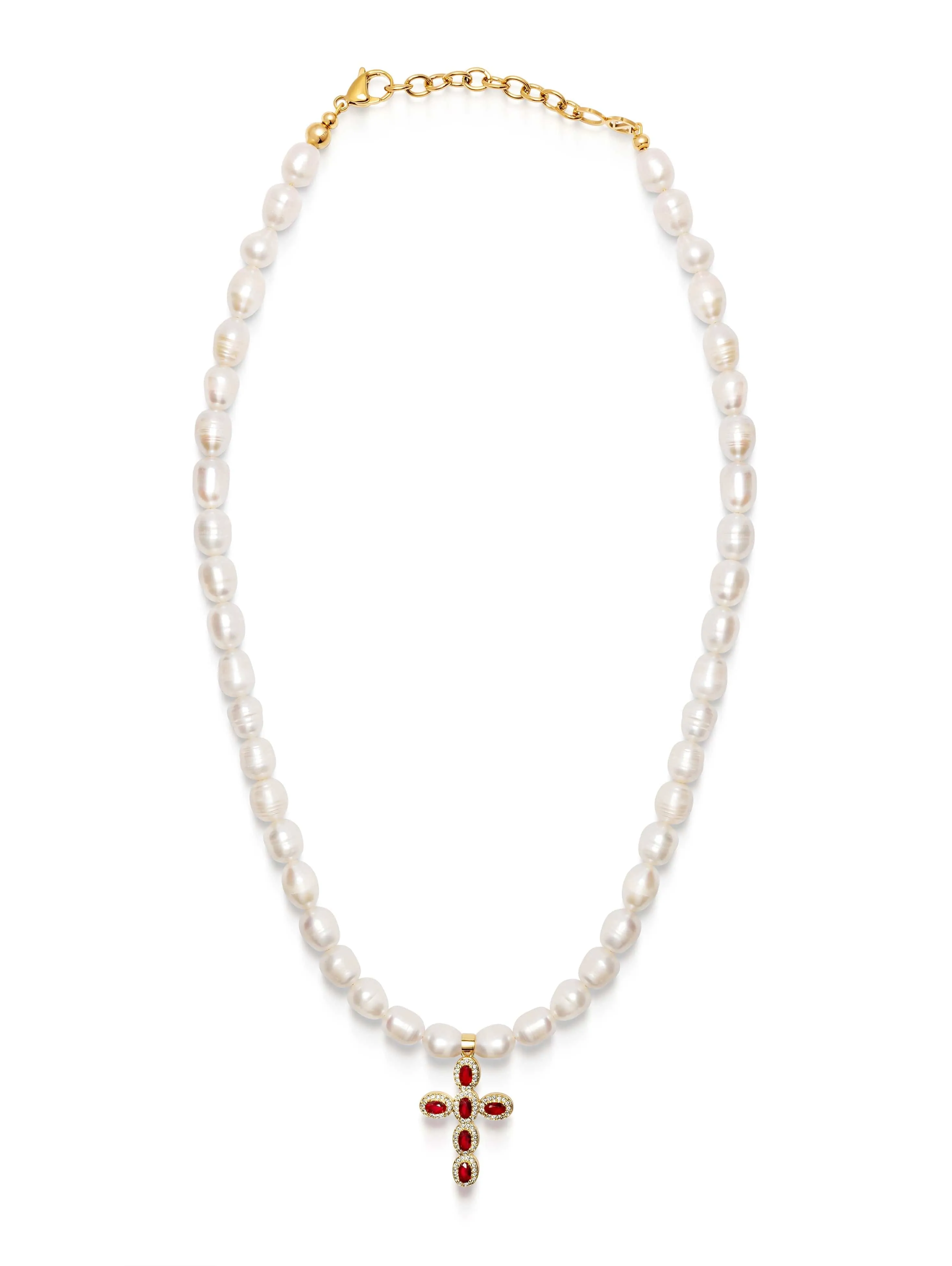 Men's Baroque Pearl Choker with Red Cross