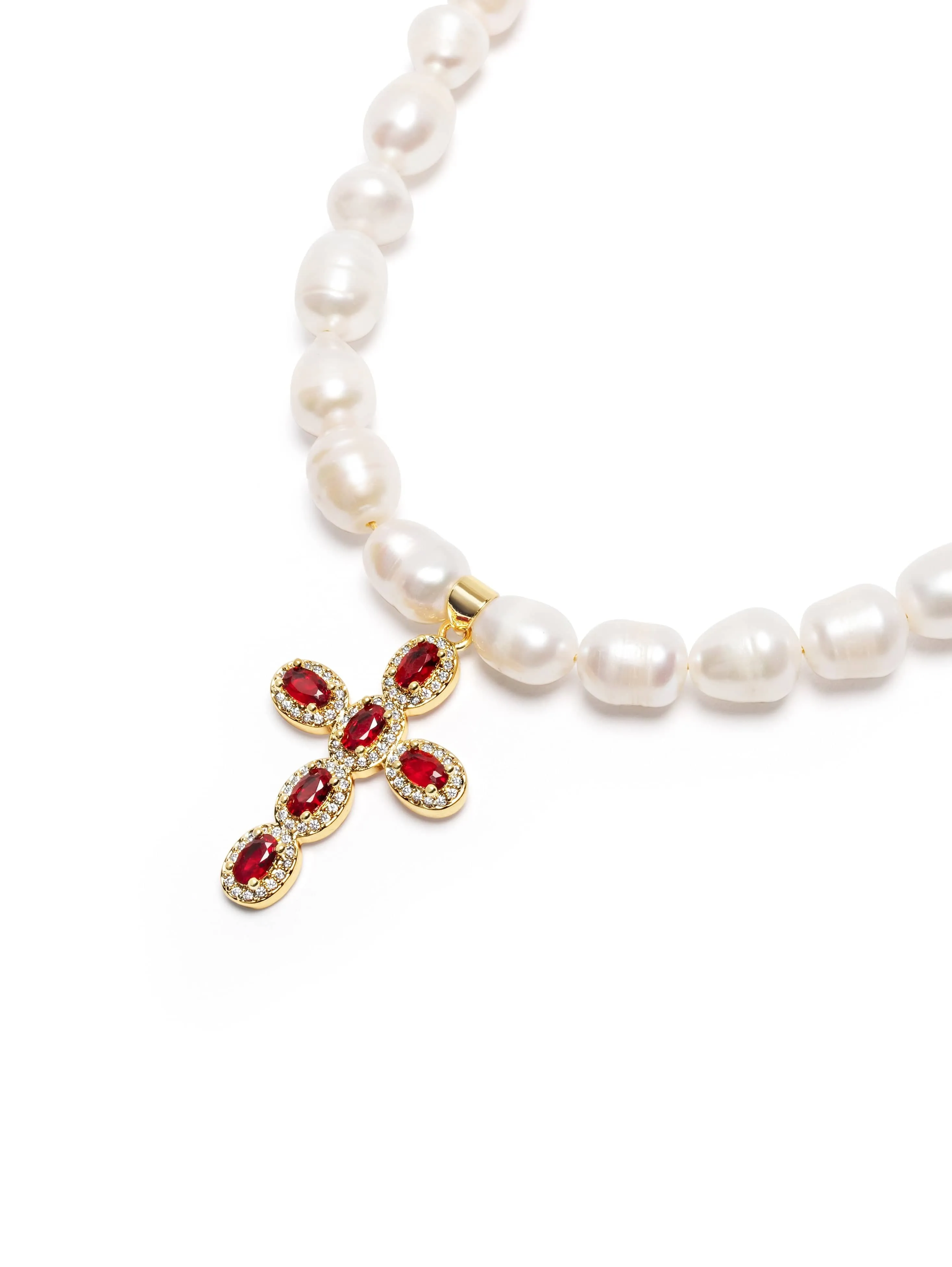 Men's Baroque Pearl Choker with Red Cross