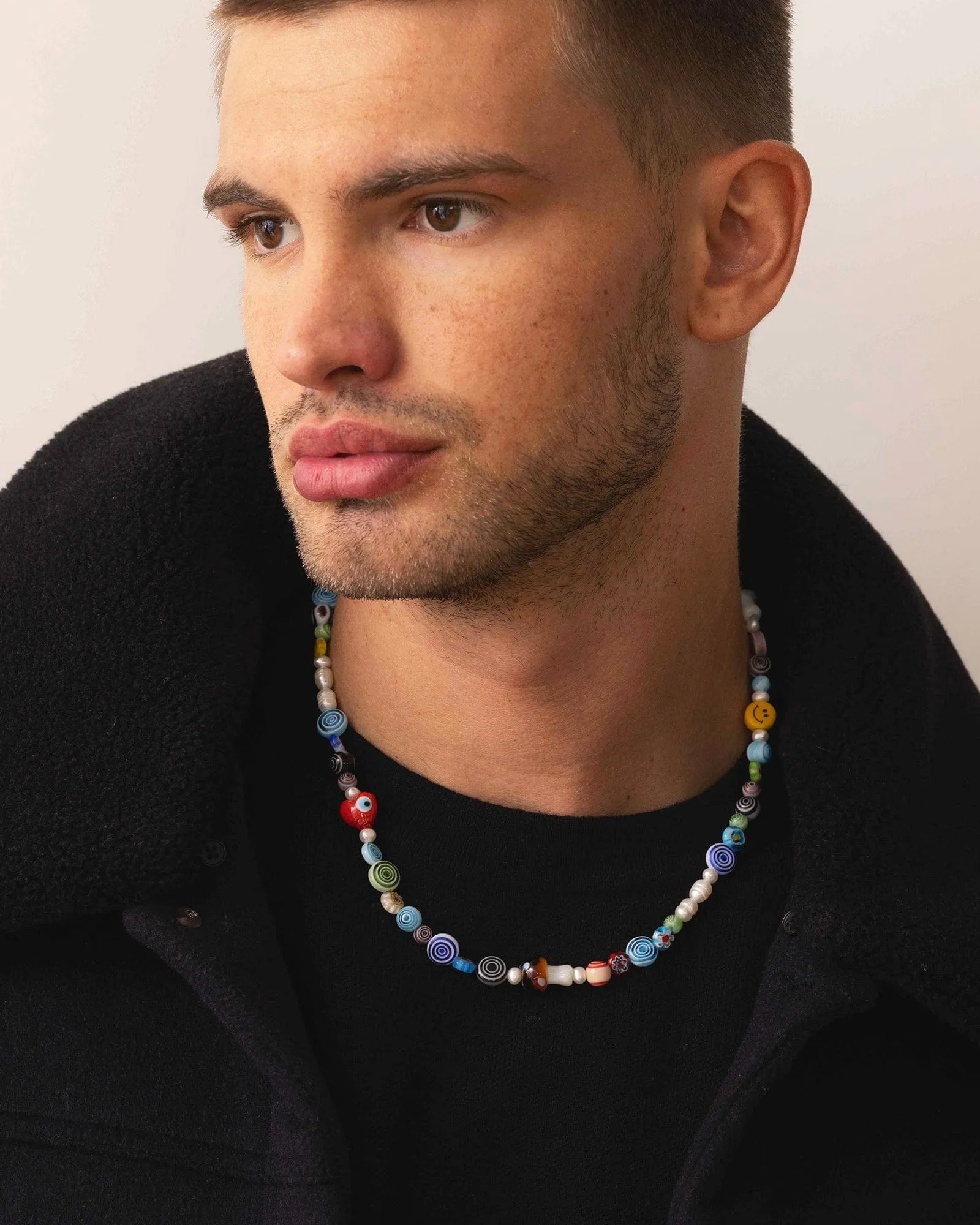 Men's Mushroom Pearl Choker with Assorted Beads