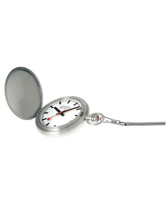 Mondaine Savonnette 51mm Brushed Stainless Steel Pocket Watch with White Dial