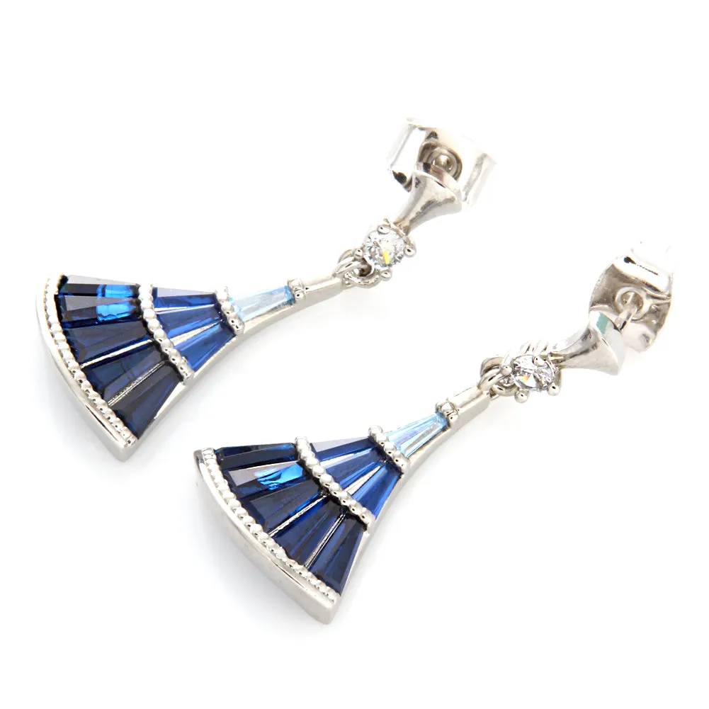 Multi Color Crystals Geometric Fan-Shaped Drop Earrings