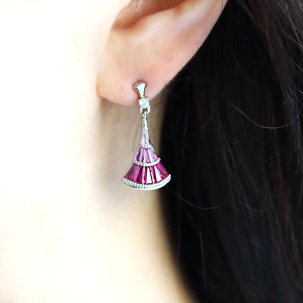 Multi Color Crystals Geometric Fan-Shaped Drop Earrings