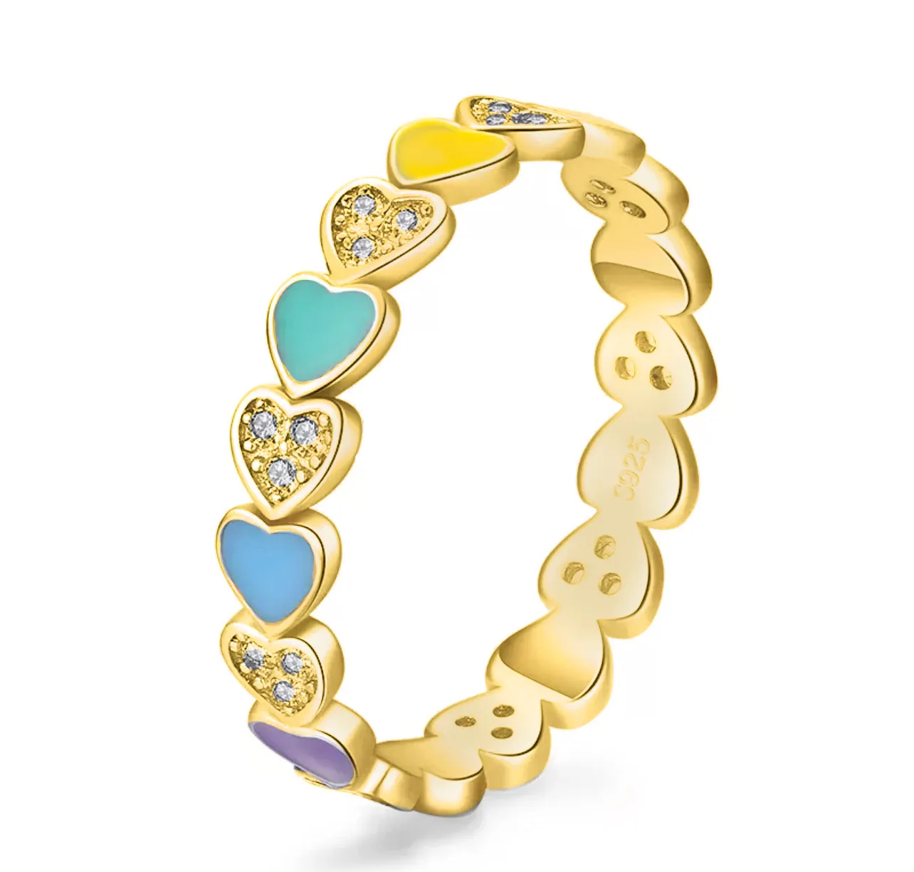 Multi Color Enamel Pave Heart Ring