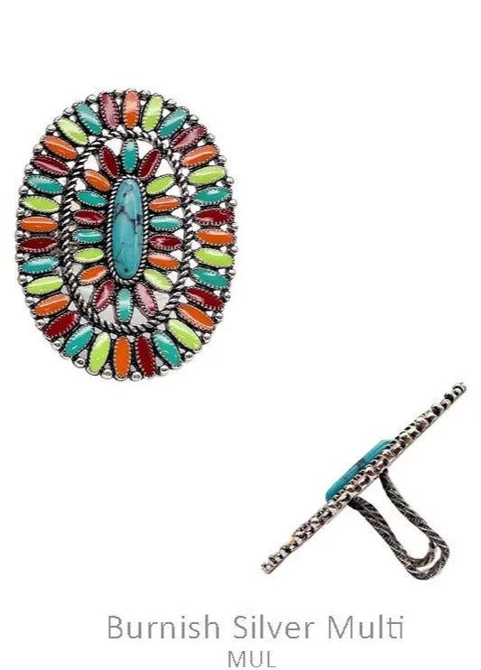 MULTI Color Sunburst Concho adjustable ring