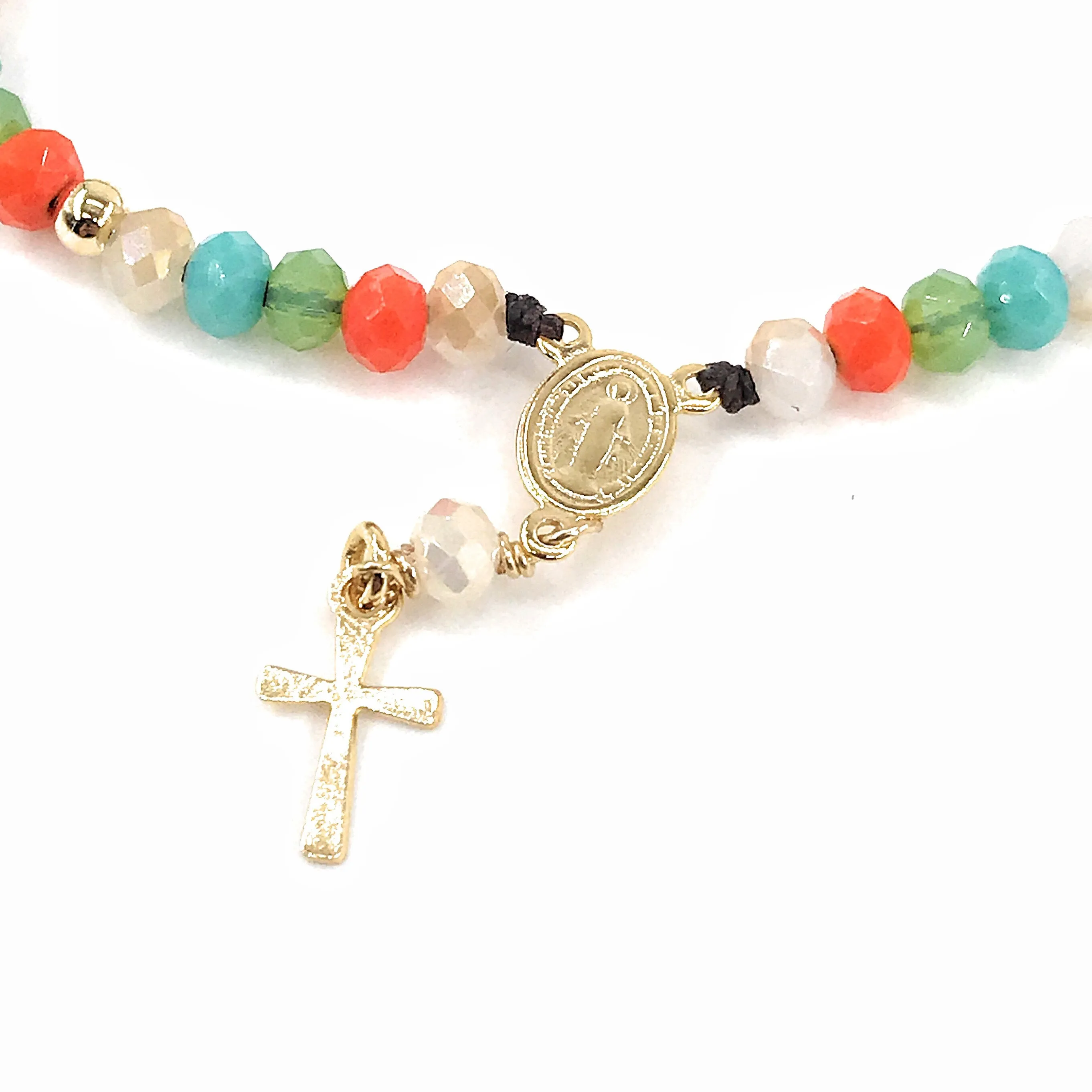 Multicolor Crystal Rosary Bracelet Catholic First Communion gift