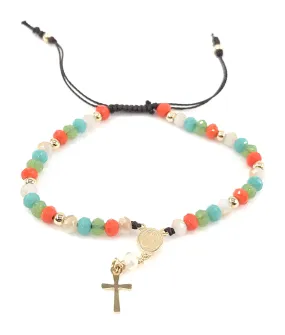 Multicolor Crystal Rosary Bracelet Catholic First Communion gift