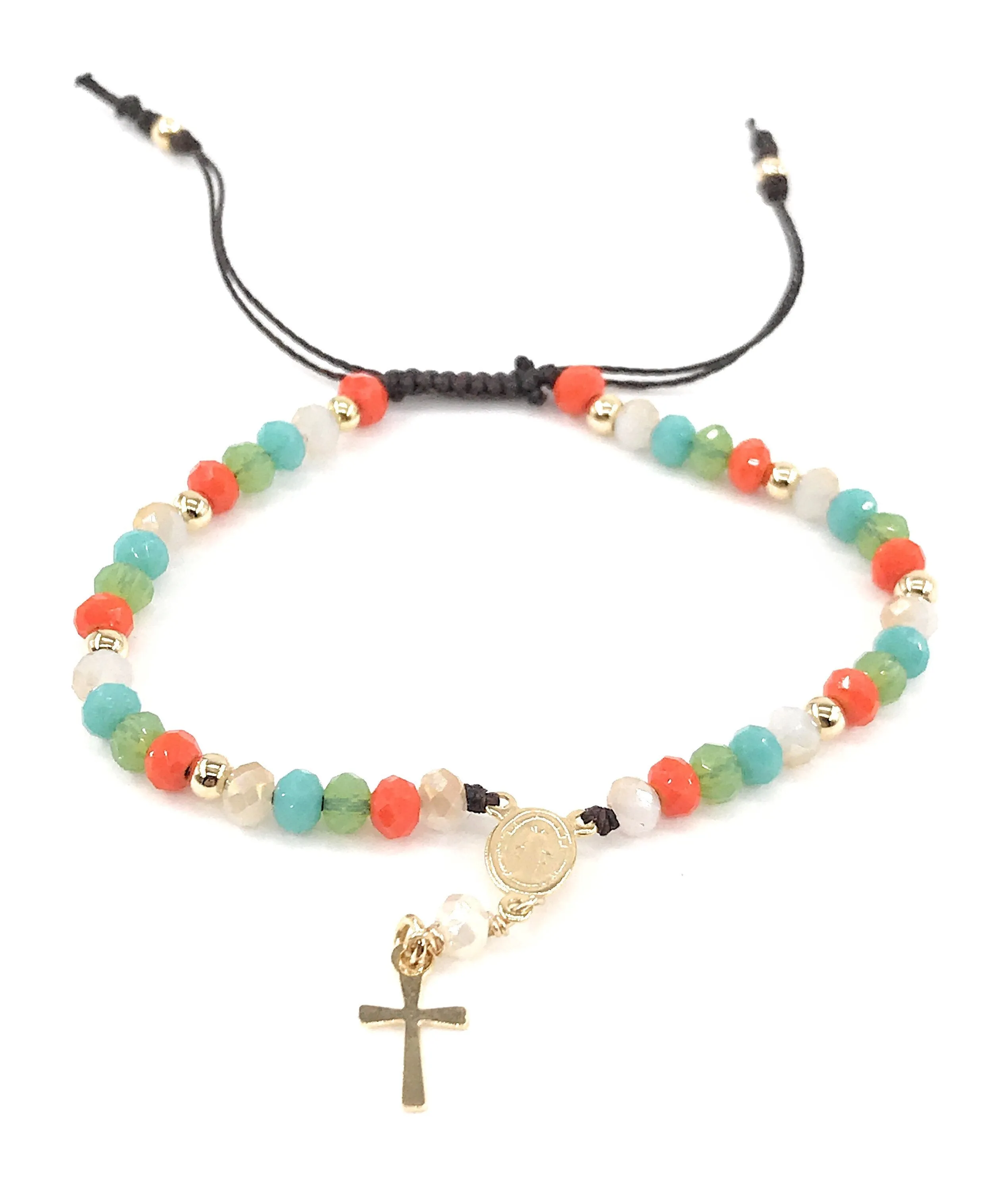 Multicolor Crystal Rosary Bracelet Catholic First Communion gift