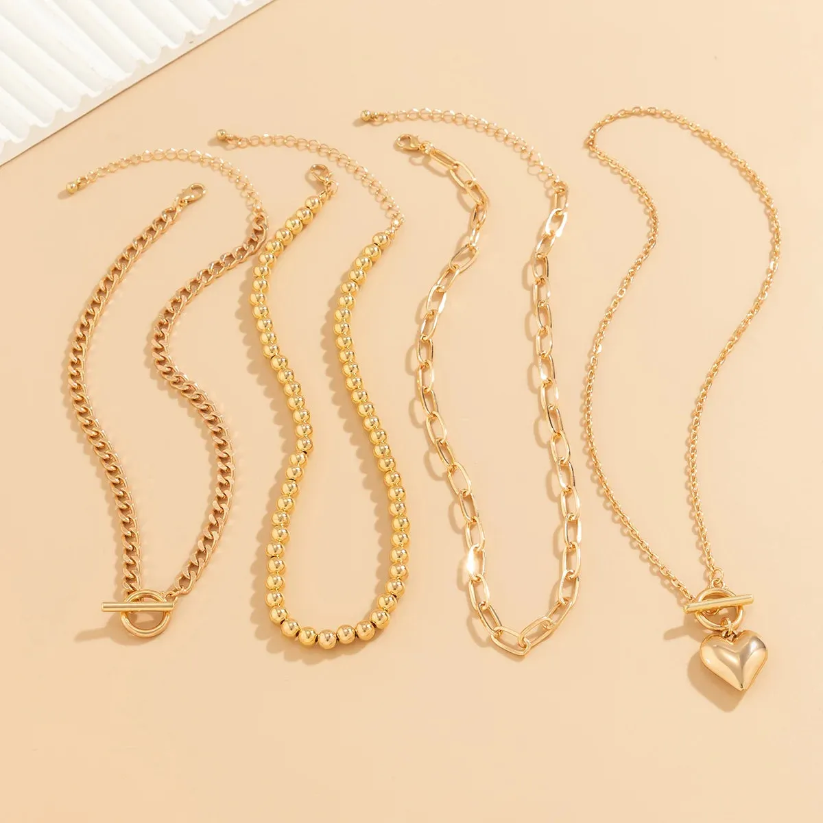 Multilayer Necklace Collar Heart Choker Ball Chain Set