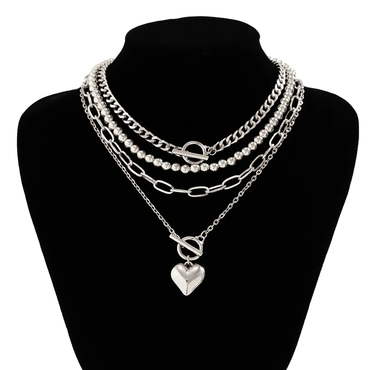 Multilayer Necklace Collar Heart Choker Ball Chain Set