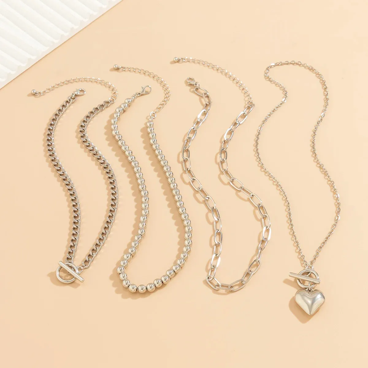 Multilayer Necklace Collar Heart Choker Ball Chain Set