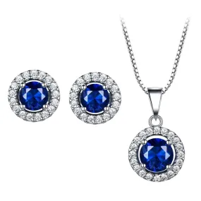 Nano Blue Sapphire Pendant Stud Earrings Jewelry Set - 925 Sterling Silver