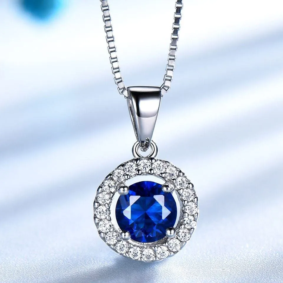 Nano Blue Sapphire Pendant Stud Earrings Jewelry Set - 925 Sterling Silver