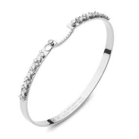 NOUVEL HERITAGE 18K WHITE GOLD 4MM UNDER THE STARS MOOD BANGLE BRACELET WITH DIAMOND ACCENT FRONT HOOK CLASP