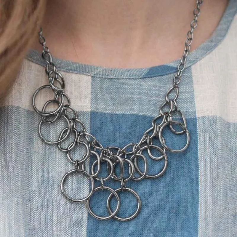 One Ring After Another Gunmetal Black Necklace