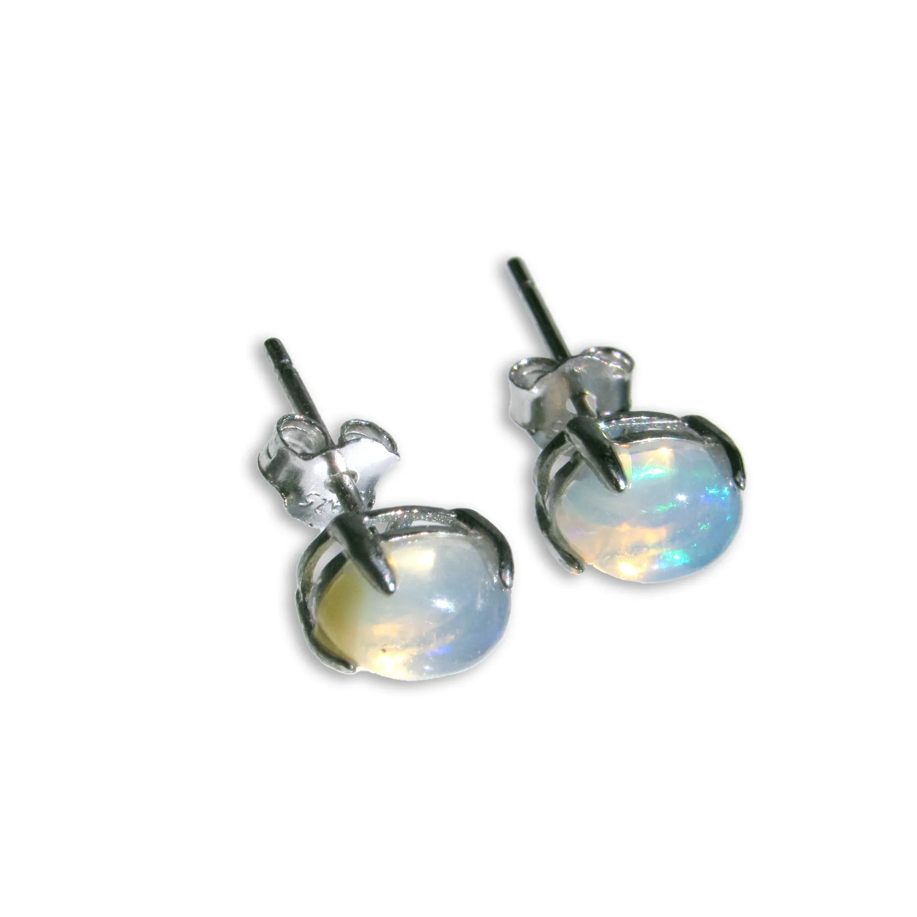 Opal gemstones and sterling silver stud earrings