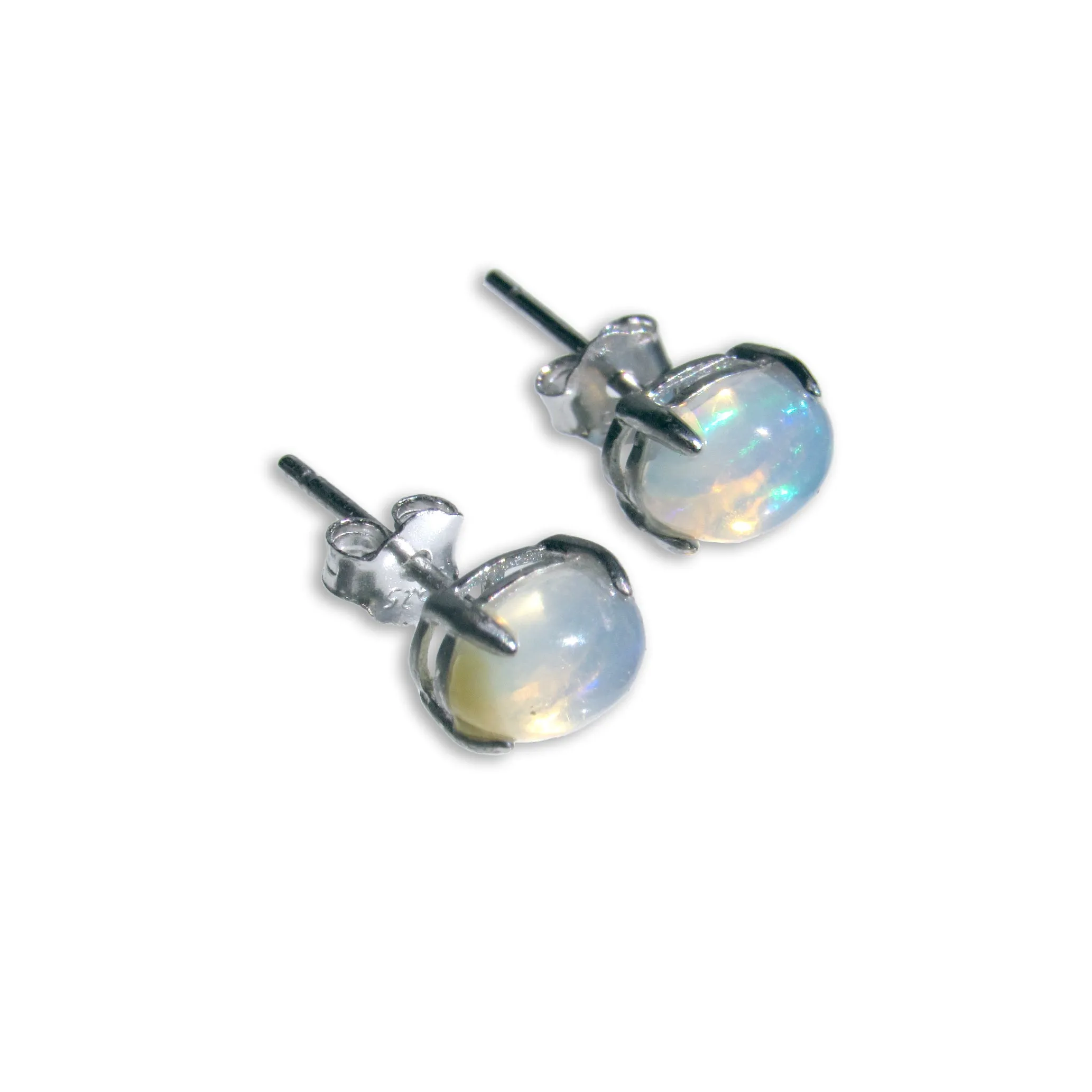 Opal gemstones and sterling silver stud earrings