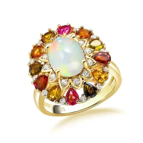 Opal Tourmaline 3.3ct 14K Gold Plated 925 Sterling Silver Ring