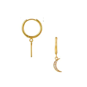 Pavé Moon Hoop Earrings - Gold