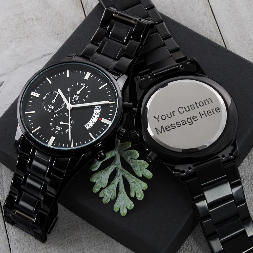 Personalized Black Chronograph Watch | Valentine's Day Gift