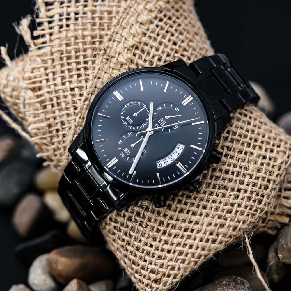 Personalized Black Chronograph Watch | Valentine's Day Gift