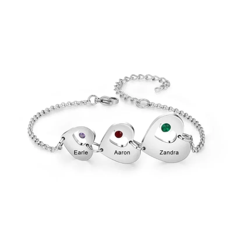 Personalized Engraving 3 Names 3 Stones Women Bracelet