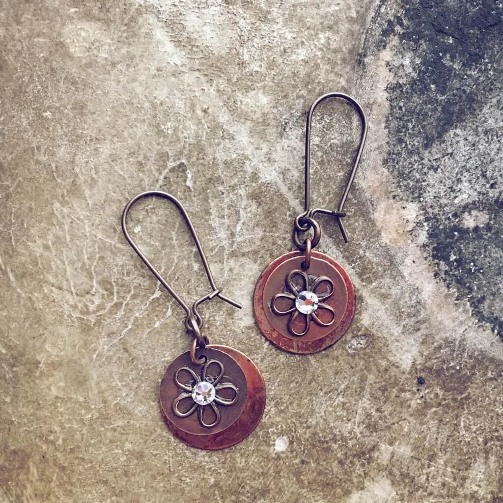 petal // flame kissed copper & swarovski flower earrings