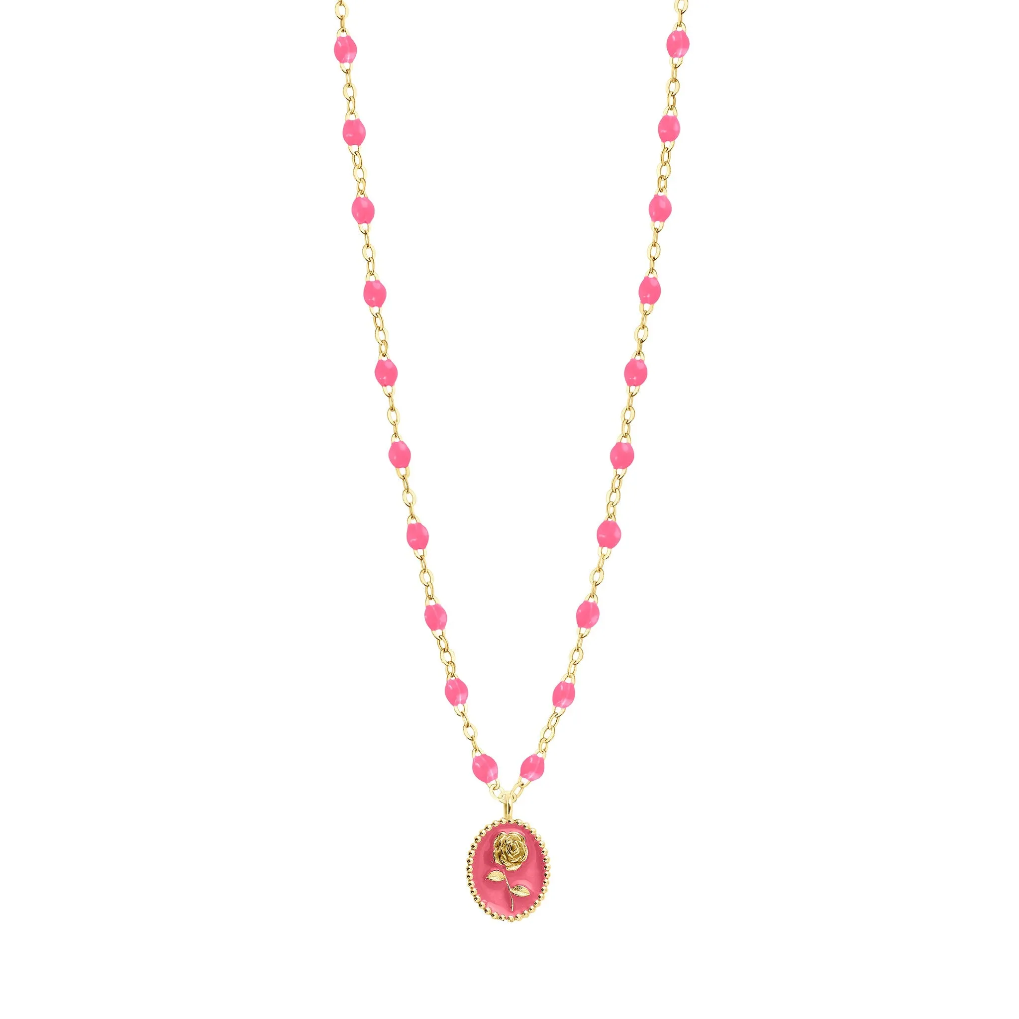 Pink Rose Necklace, Yellow Gold, 16.5"