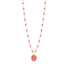 Pink Rose Necklace, Yellow Gold, 16.5"