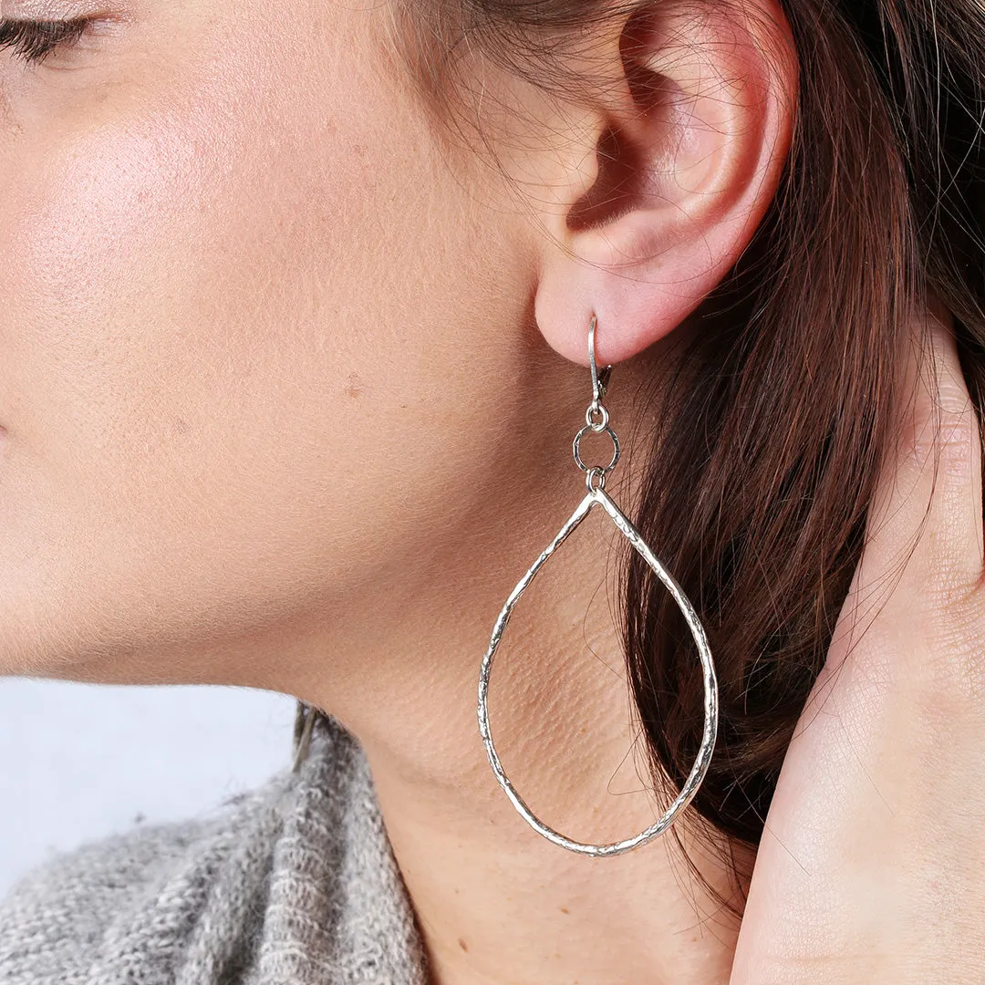 Raindrop - Hand Forged Distressed Sterling Silver Hoop Earrings