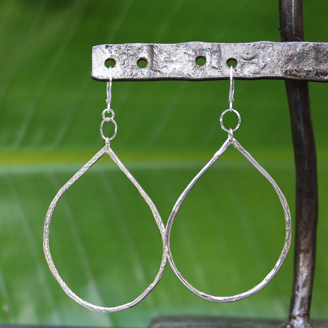 Raindrop - Hand Forged Distressed Sterling Silver Hoop Earrings