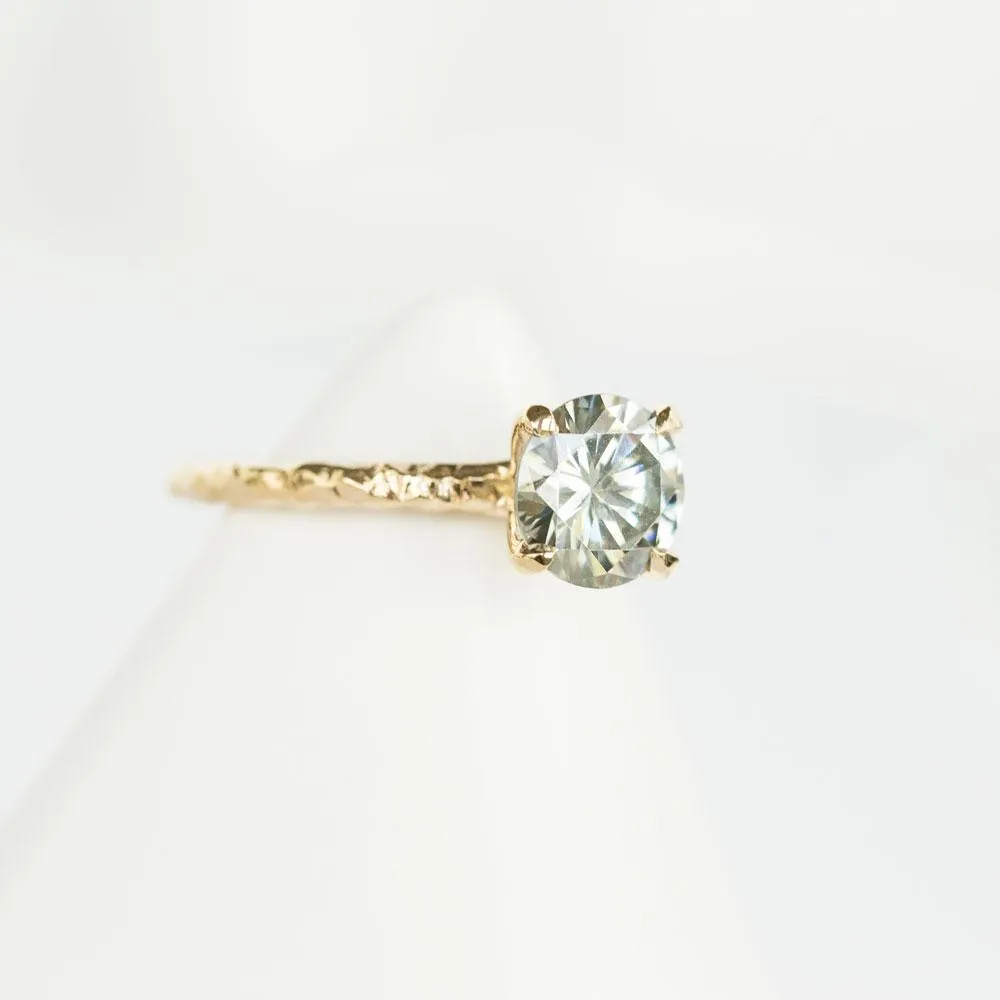 Ready-to-Ship 7.8mm Grey Moissanite Evergreen Solitaire in 14k Yellow Gold