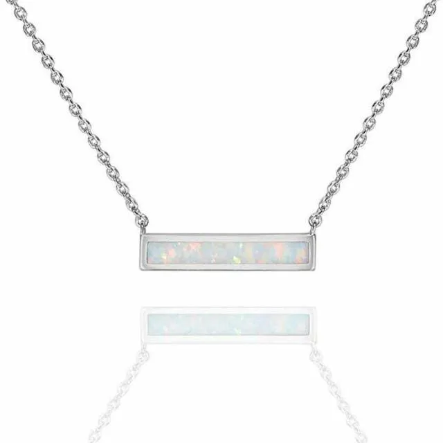 Rectangular Blue and White Fire Opal Silver Necklace