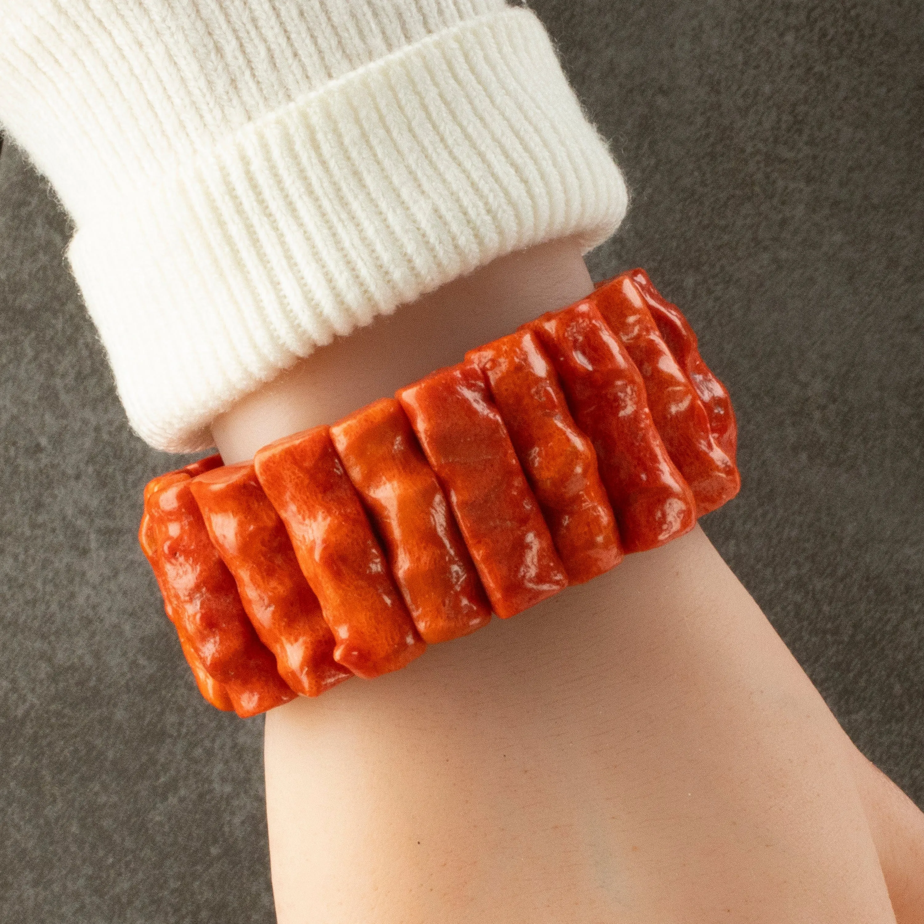 Rectangular Sponge Coral Gemstone Elastic Bracelet