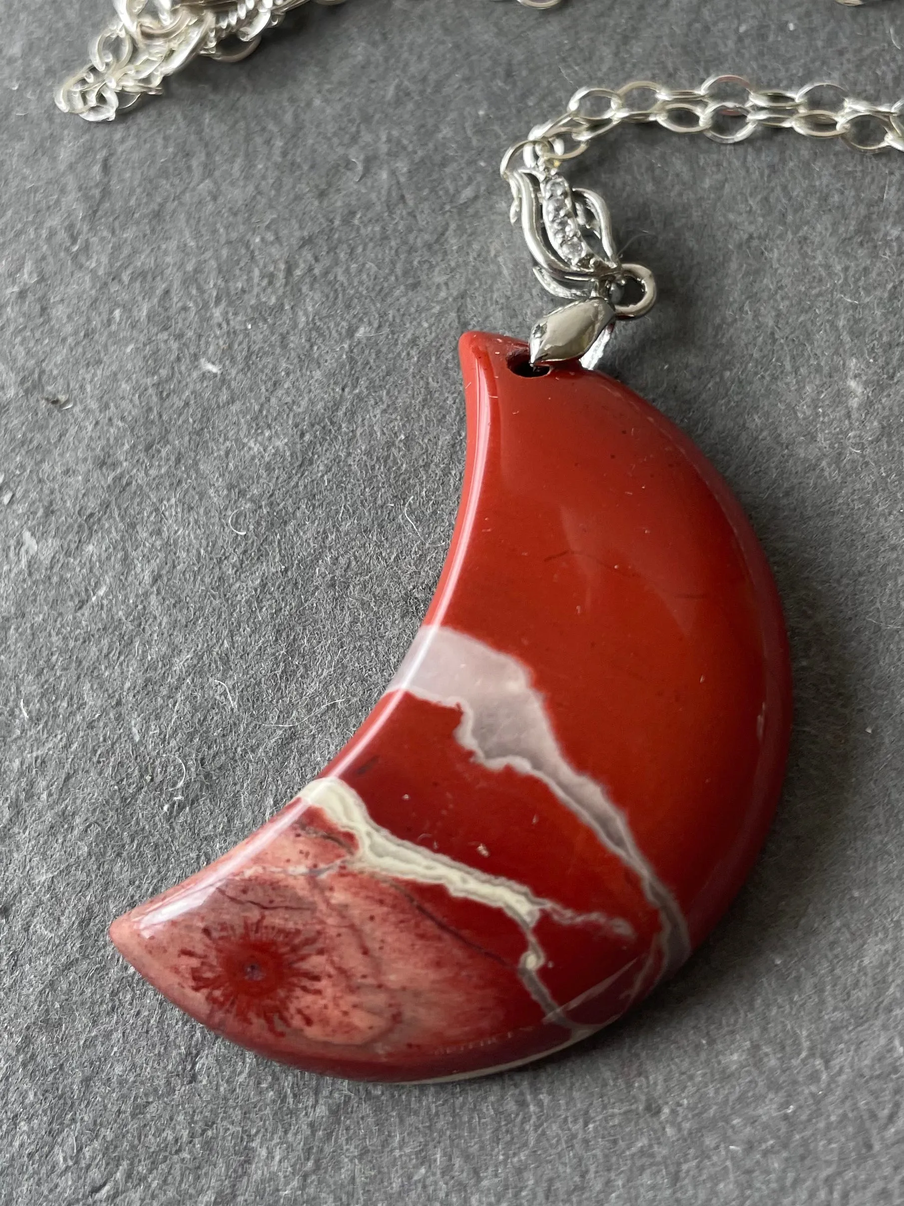 Red Jasper Moon Pendant, OOAK