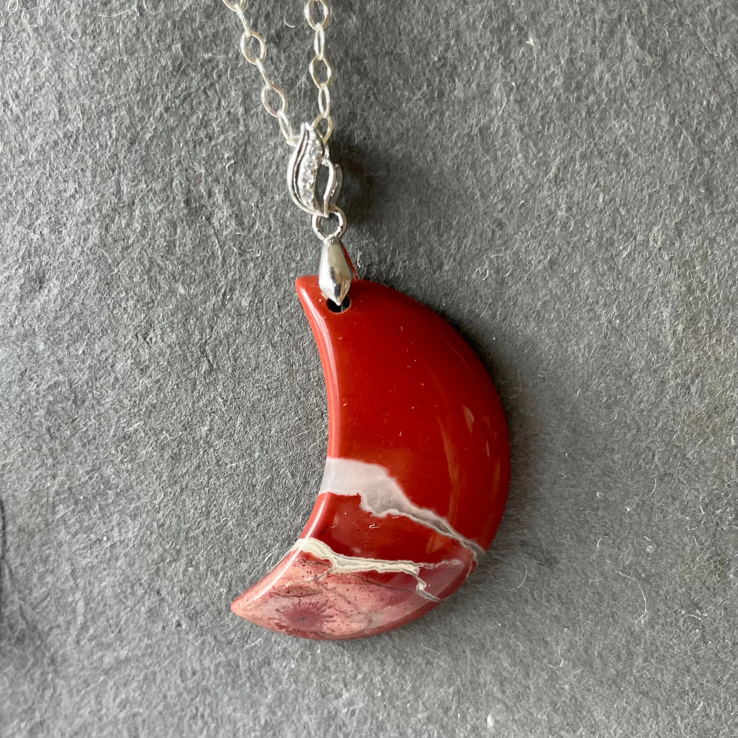 Red Jasper Moon Pendant, OOAK