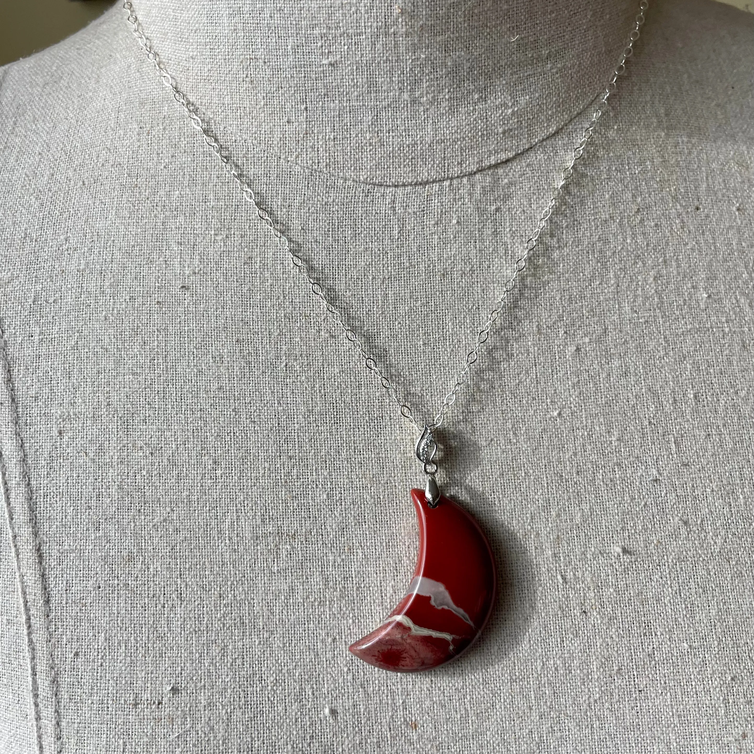 Red Jasper Moon Pendant, OOAK