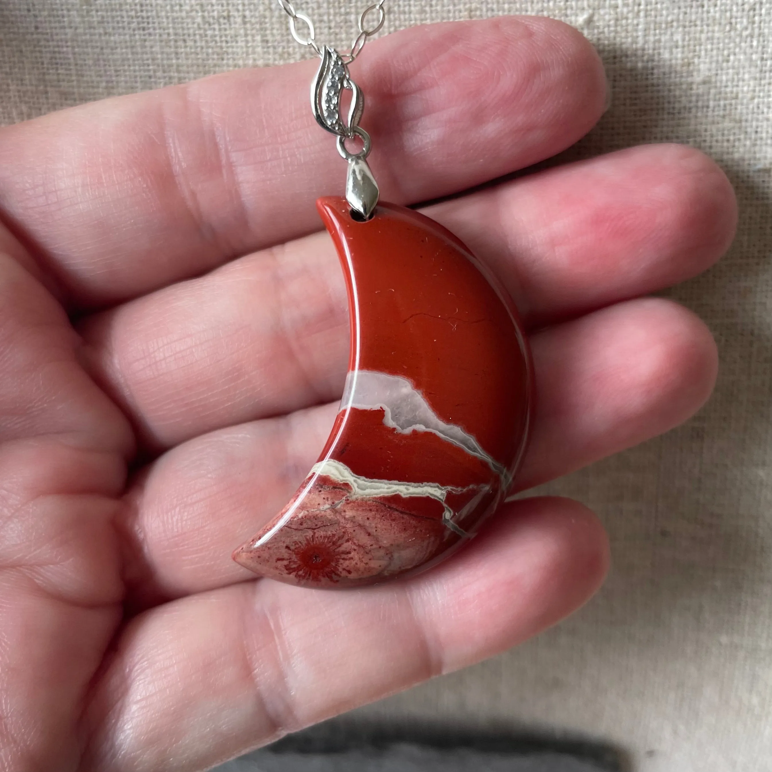 Red Jasper Moon Pendant, OOAK