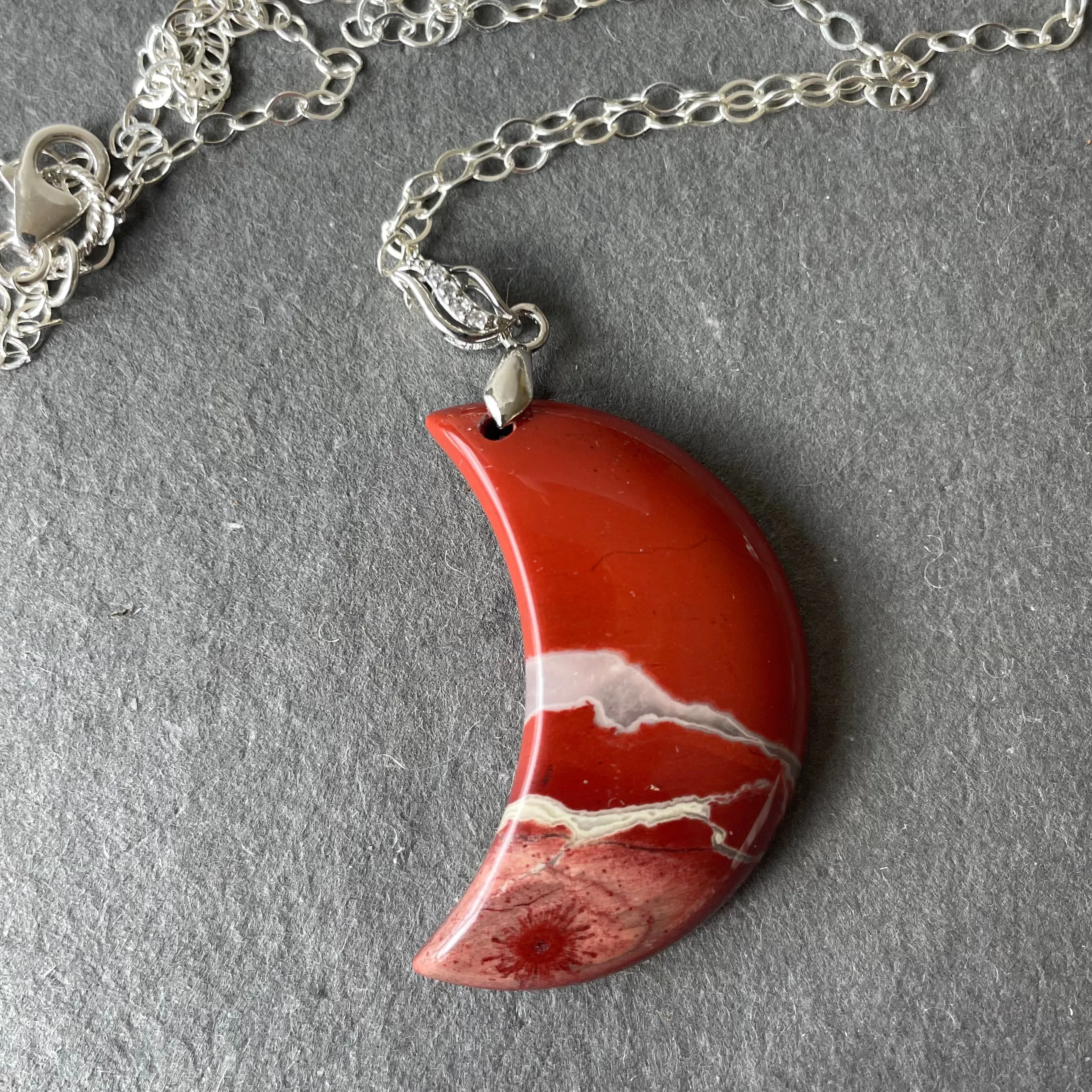 Red Jasper Moon Pendant, OOAK