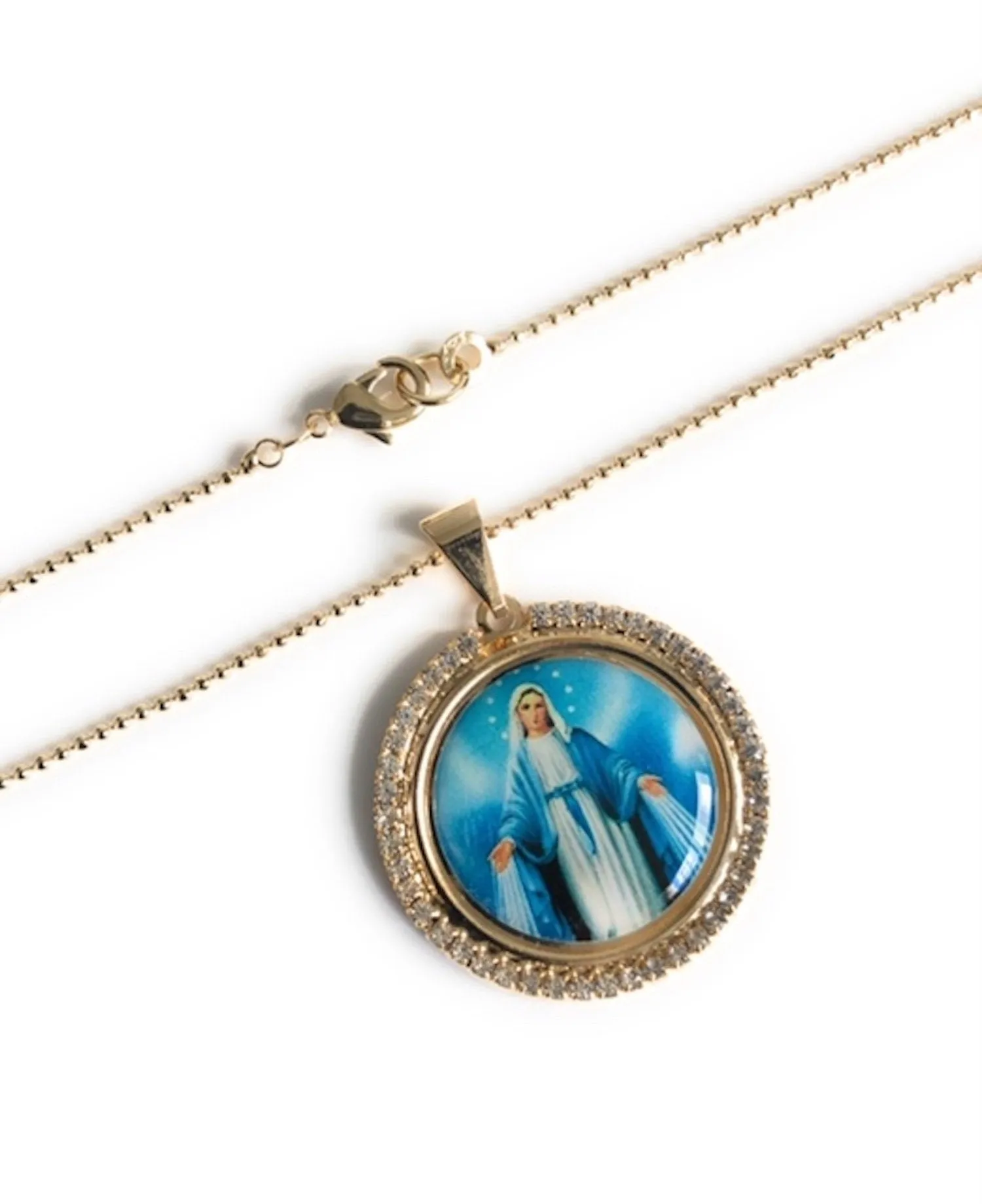 Rhinestone Miraculous Medal Necklace, Virgen La Milagrosa, Gold Virgin Mary Pendant, Catholic Jewelry, Virgin Mary Jewelry, Religious Gifts