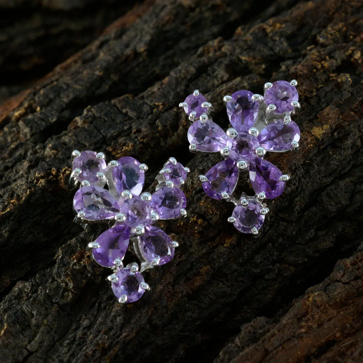 Riyo Appealing 925 Sterling Silver Earring For Demoiselle Amethyst Earring Bezel Setting Purple Earring Stud Earring