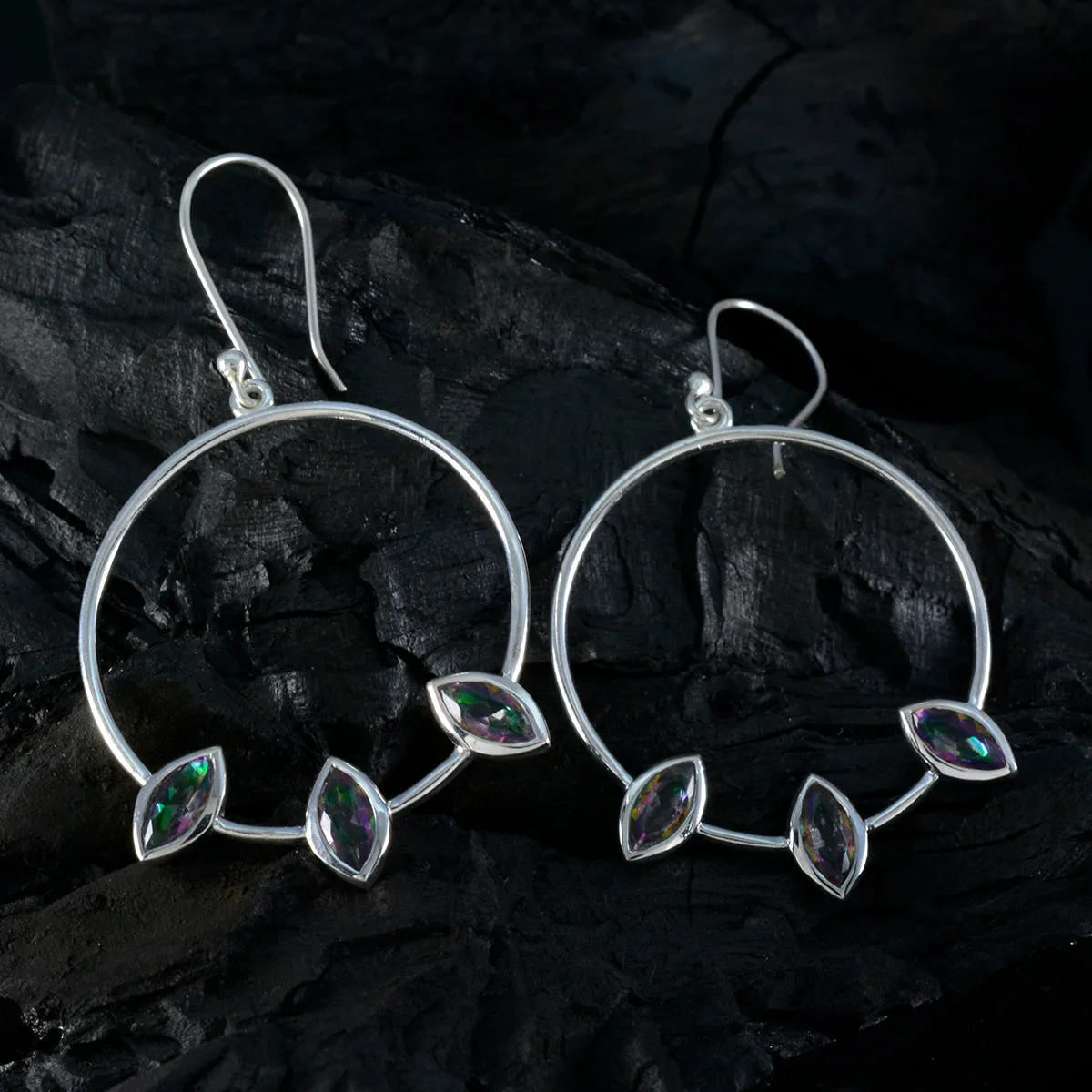 Riyo Bewitching 925 Sterling Silver Earring For Damsel Mystic Quartz Earring Bezel Setting Multi Earring Dangle Earring