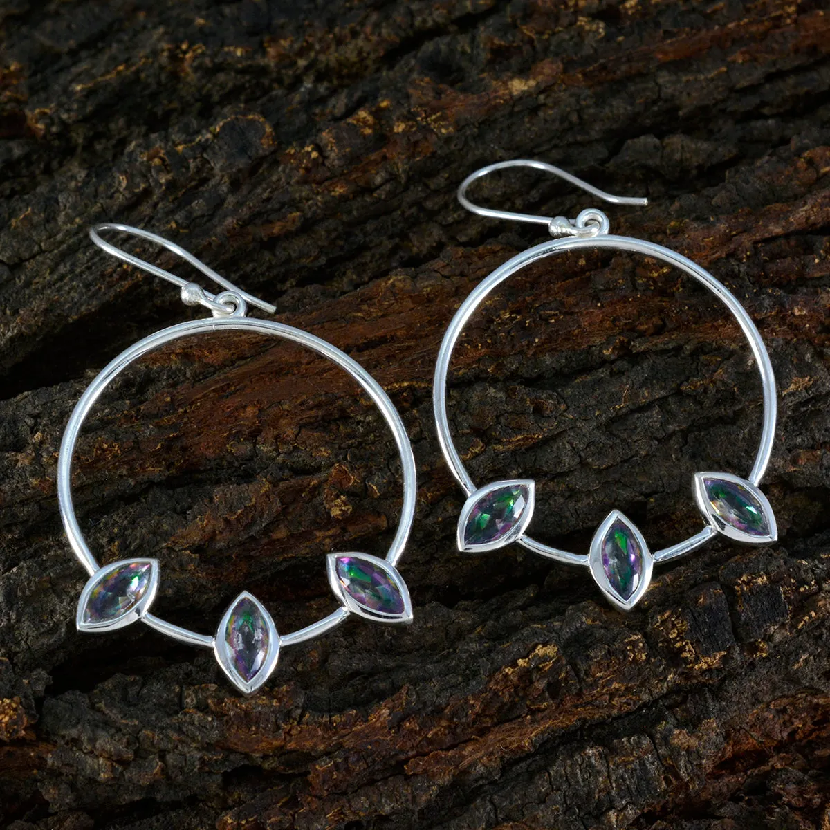 Riyo Bewitching 925 Sterling Silver Earring For Damsel Mystic Quartz Earring Bezel Setting Multi Earring Dangle Earring