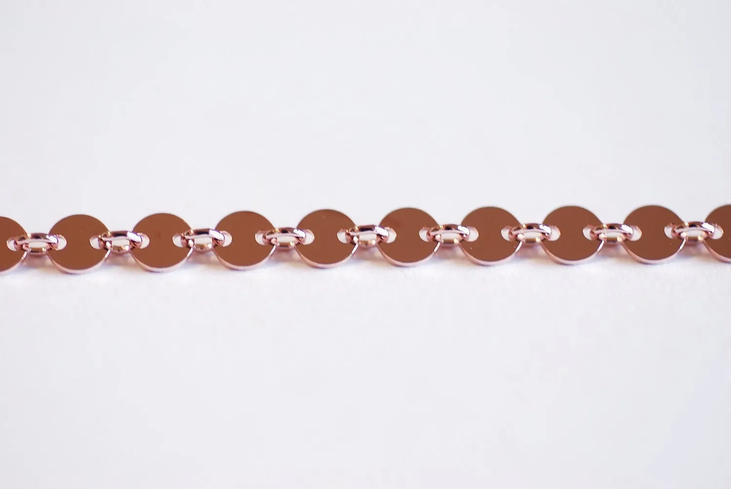 Rose Gold 4mm Sequin Disc Chain- Rose Gold plated Round Disc Circle Chain, Chain by foot, Wholesale BULK DIY Jewelry Findings 1/20 14kt GF