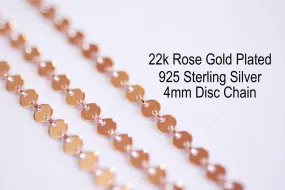 Rose Gold 4mm Sequin Disc Chain- Rose Gold plated Round Disc Circle Chain, Chain by foot, Wholesale BULK DIY Jewelry Findings 1/20 14kt GF