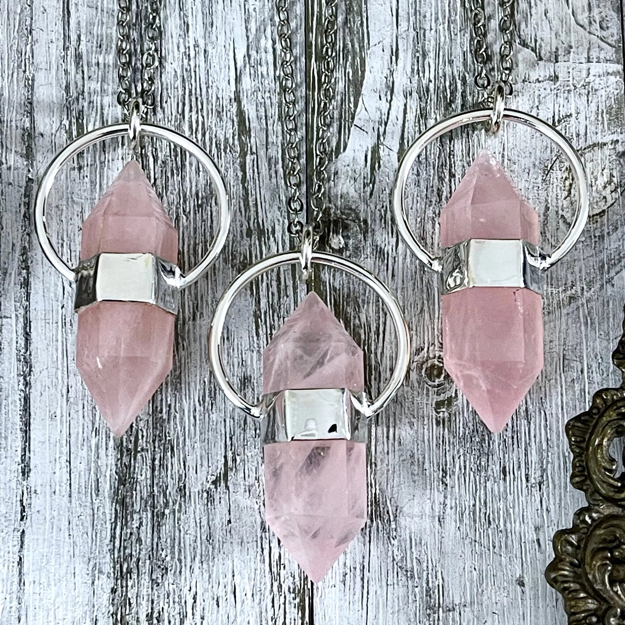 Rose Quartz Crystal Point Necklace in Sterling Silver  -Designed by FOXLARK Collection / Witchy Necklace Goth Jewelry