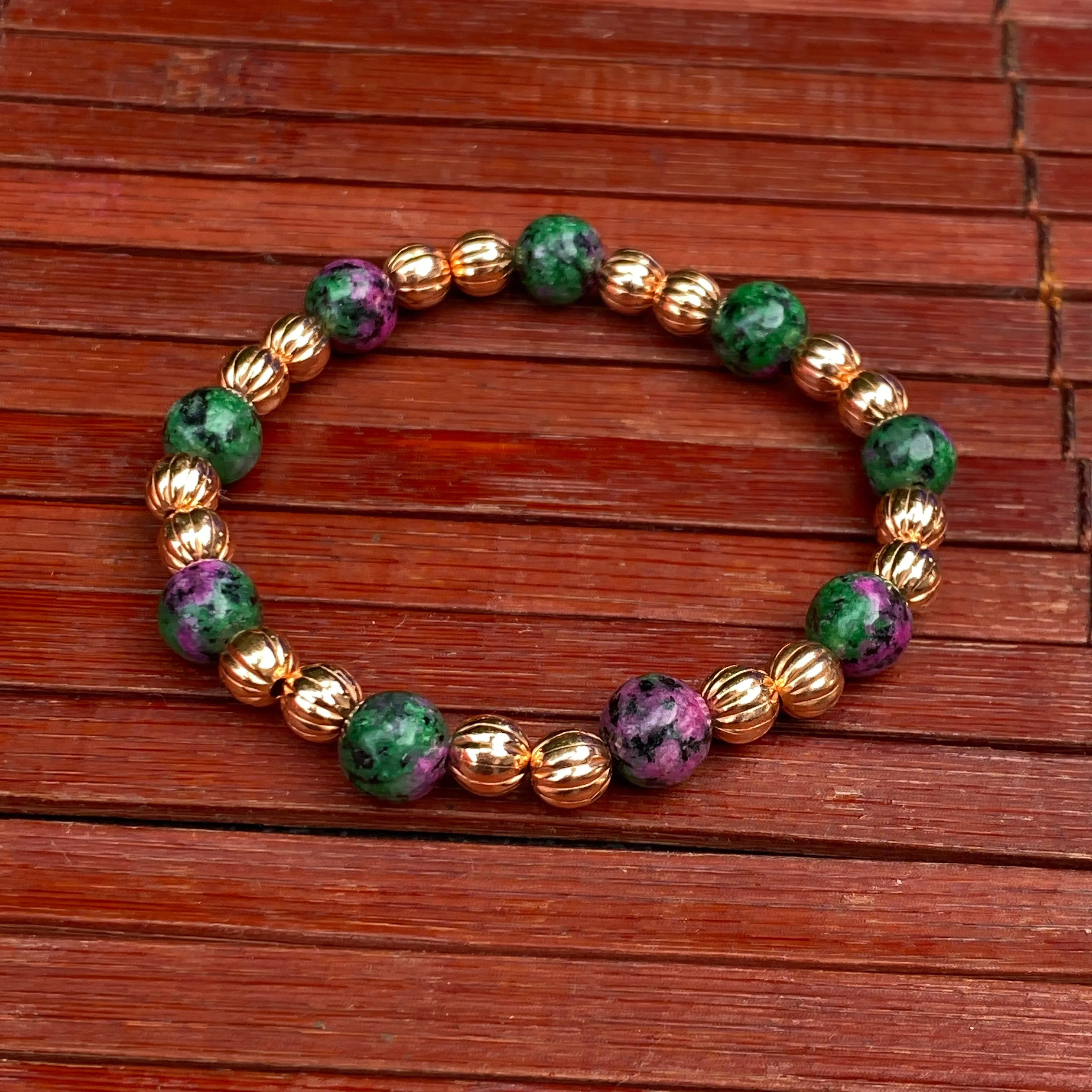 Ruby Zoisite and Copper Beaded Bracelet