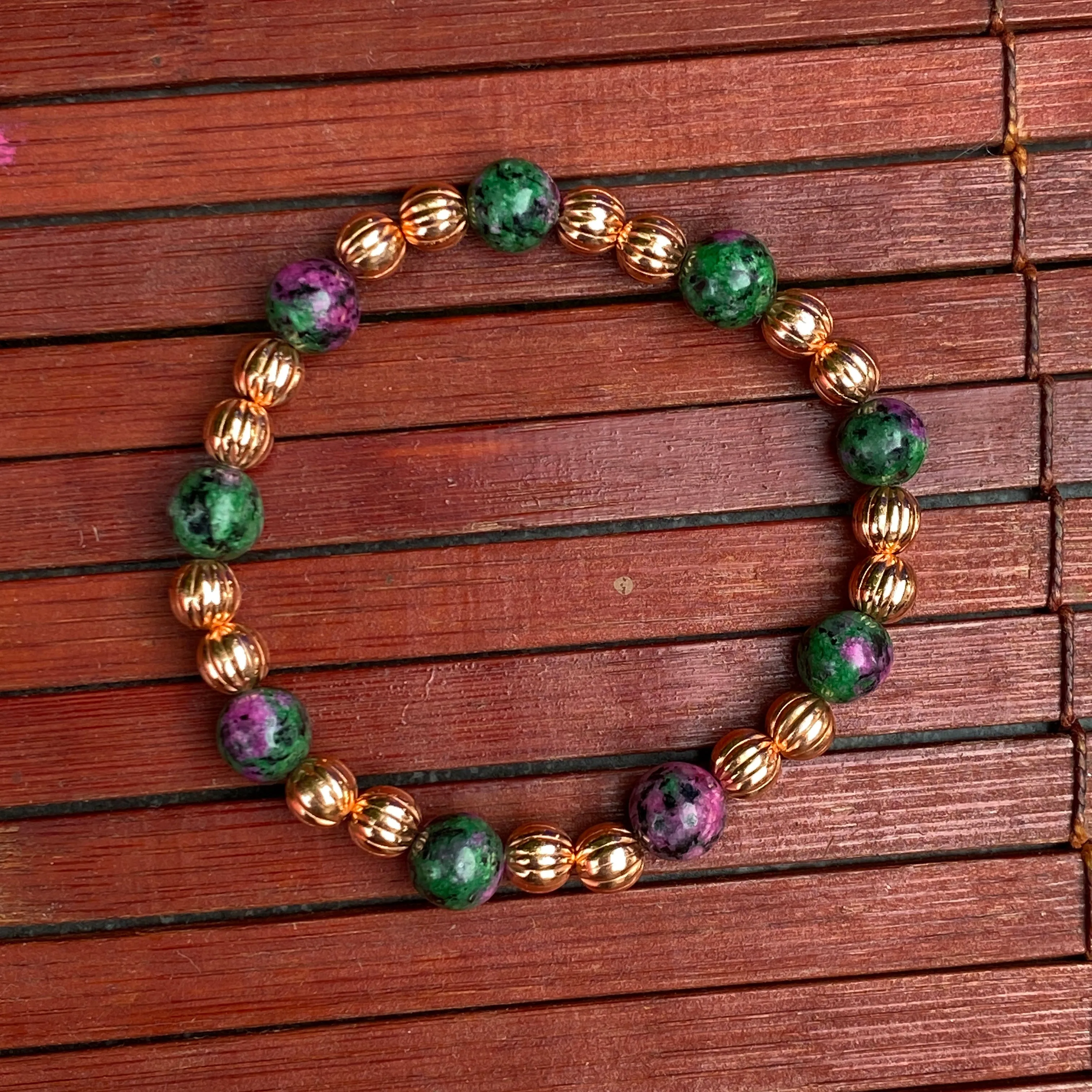 Ruby Zoisite and Copper Beaded Bracelet