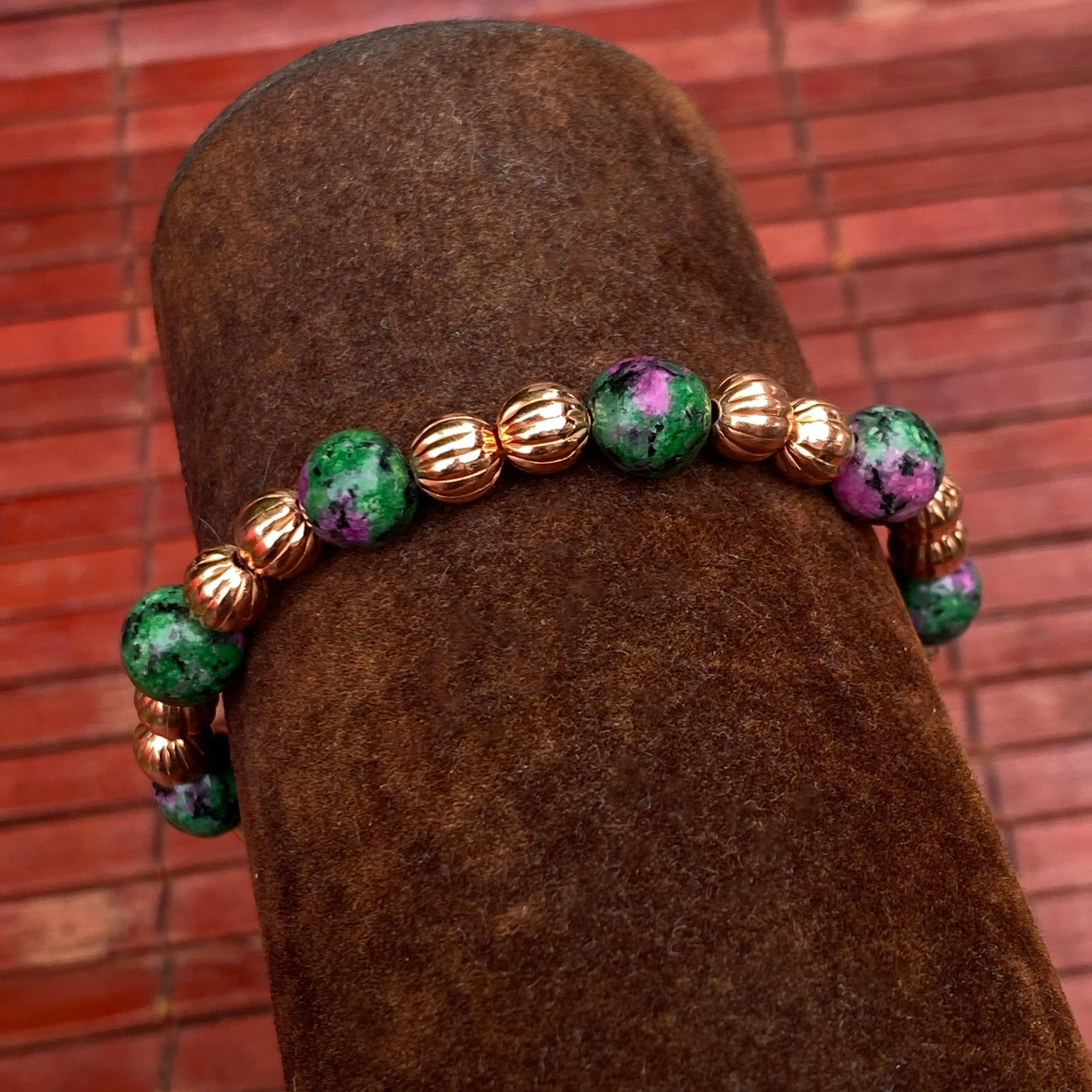 Ruby Zoisite and Copper Beaded Bracelet