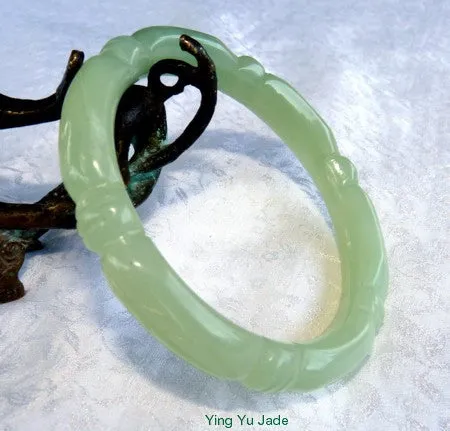 Sale-Bamboo Knot Translucent Carved Chinese Jade Bangle Bracelet 64mm (NJCARV-19-64)